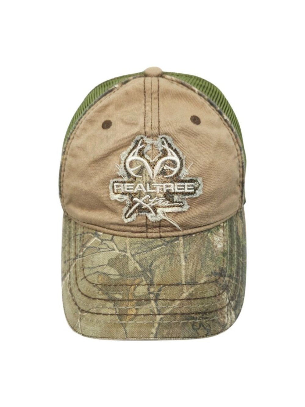 Realtree Xtra Camo Mesh Trucker Hat Signature Stretch S/M Hunting Cap Distressed